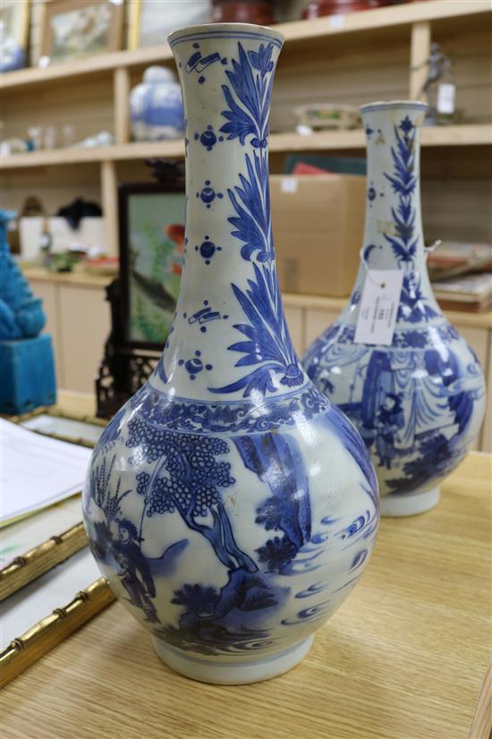 A pair of Chinese blue and white bottle vases, 19th century